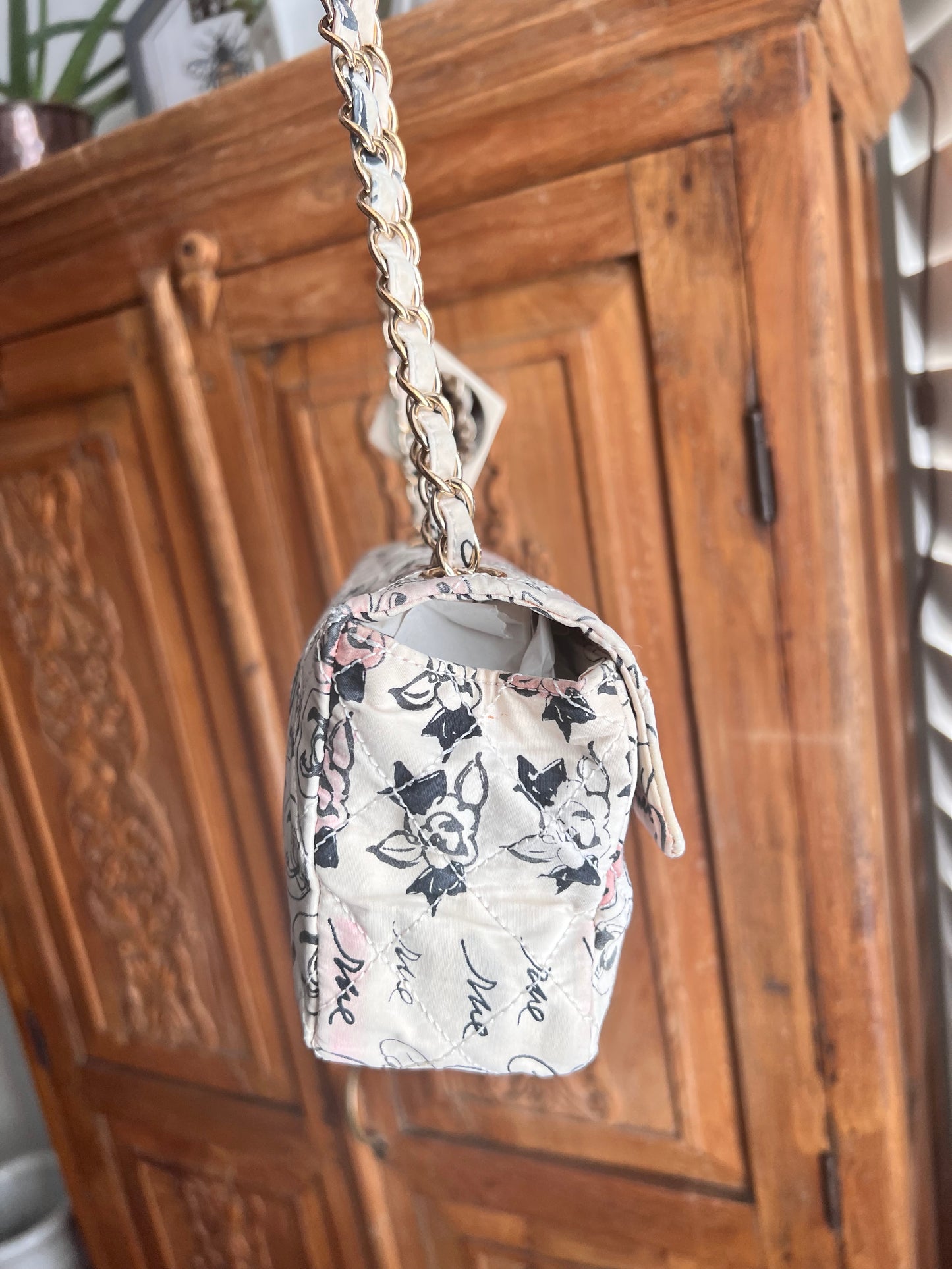 Limited edition vintage Coco creamy graffiti flap with Coco mirror charm bag
