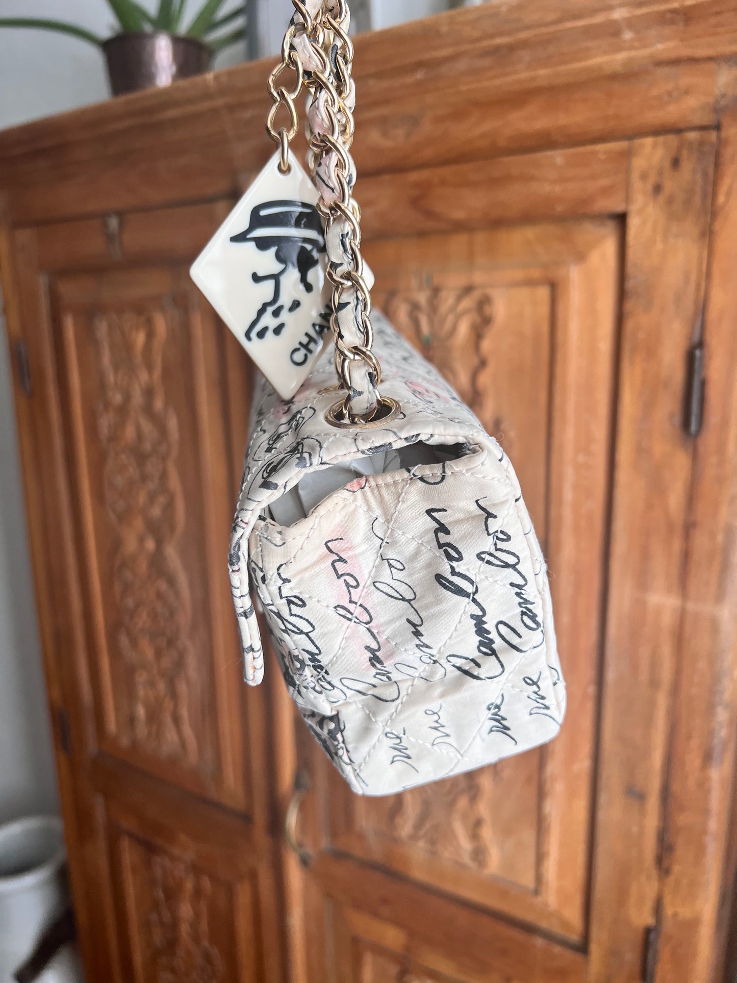 Limited edition vintage Coco creamy graffiti flap with Coco mirror charm bag