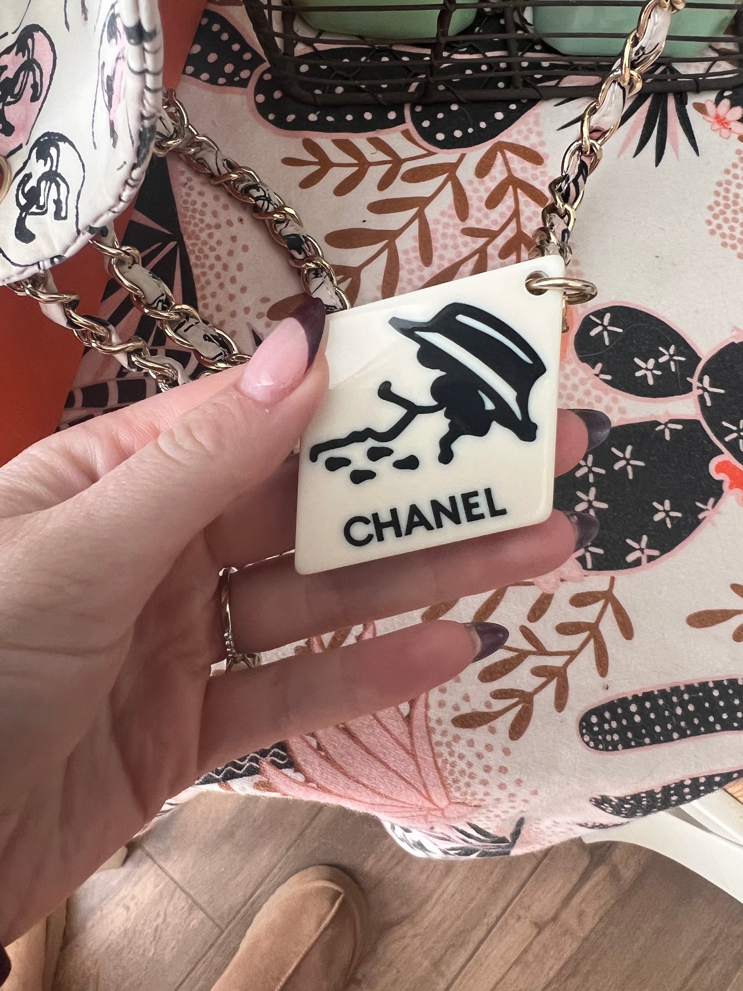 Limited edition vintage Coco creamy graffiti flap with Coco mirror charm bag