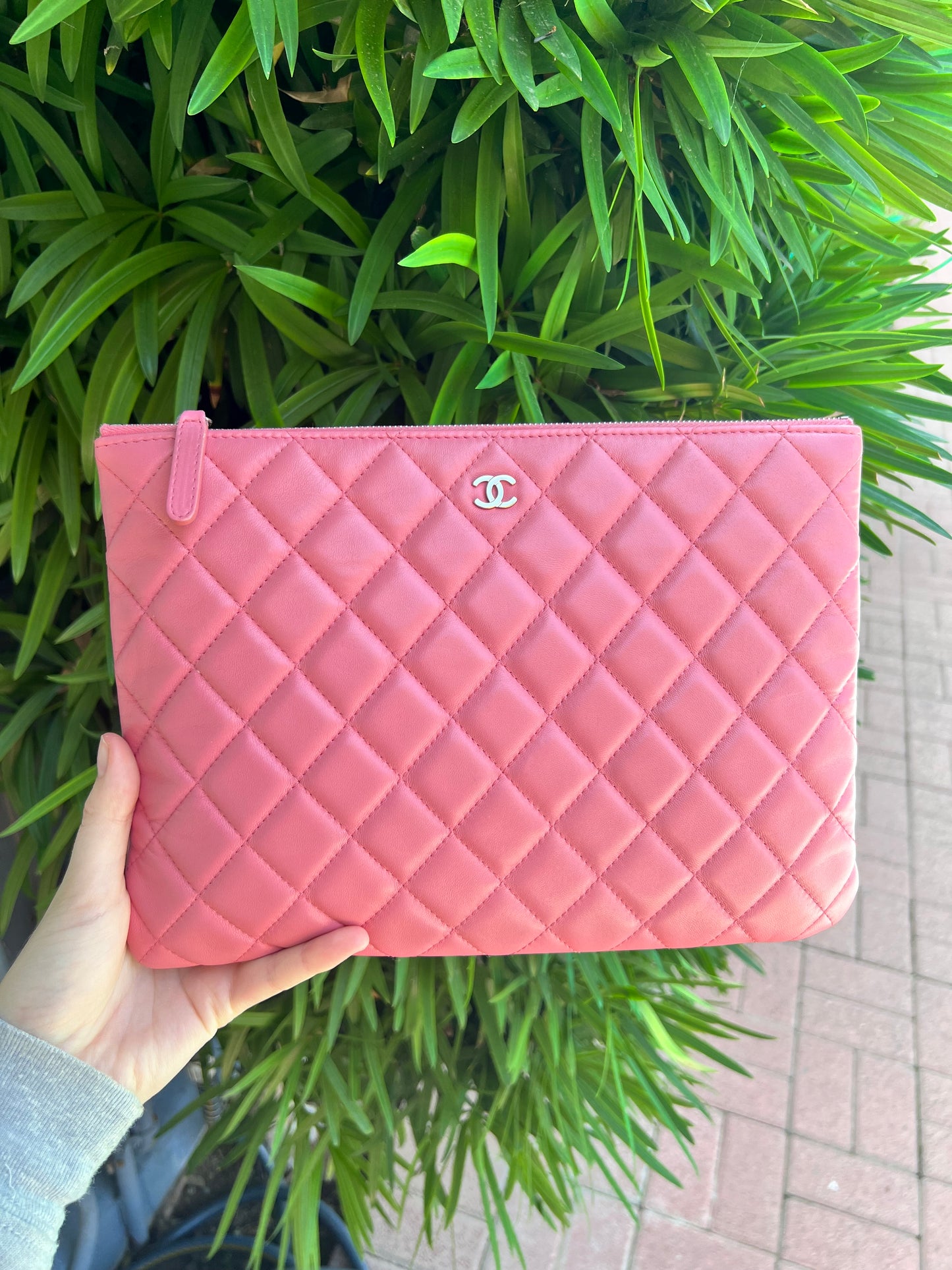 Chanel pink lambskin medium O pouch