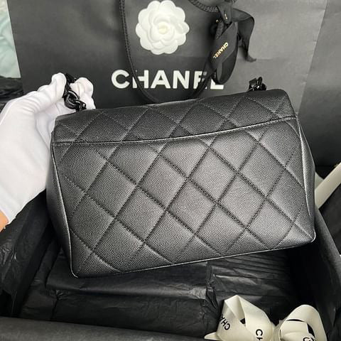 Chanel black caviar so black small flap