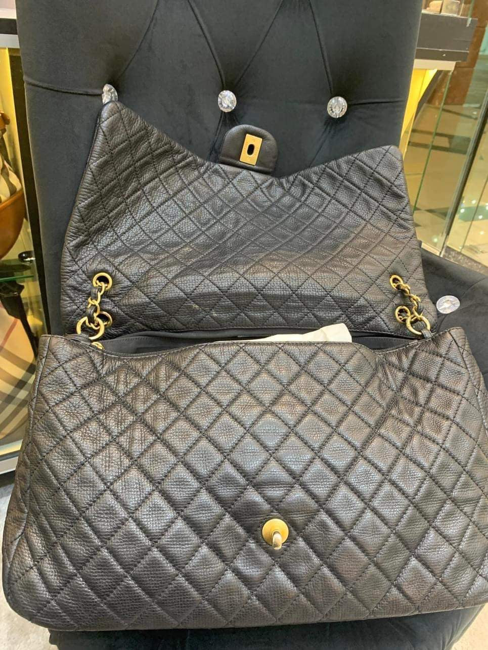 Chanel airline XXL black calfskin GHW flap bag