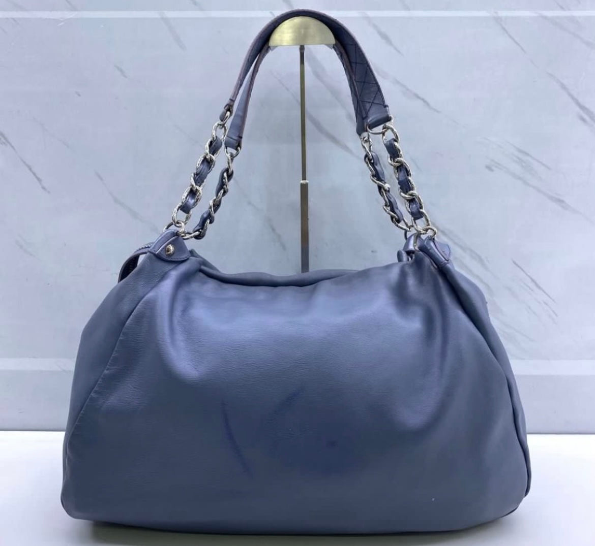 Chanel slate blue calfskin large CC stitch hobo tote