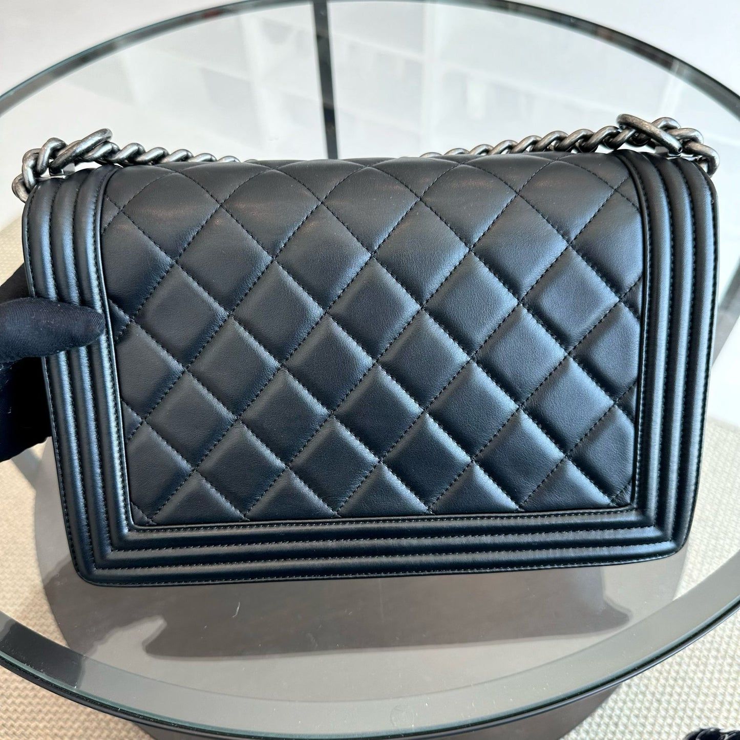 Chanel medium black quilted smooth calfskin boy handbag