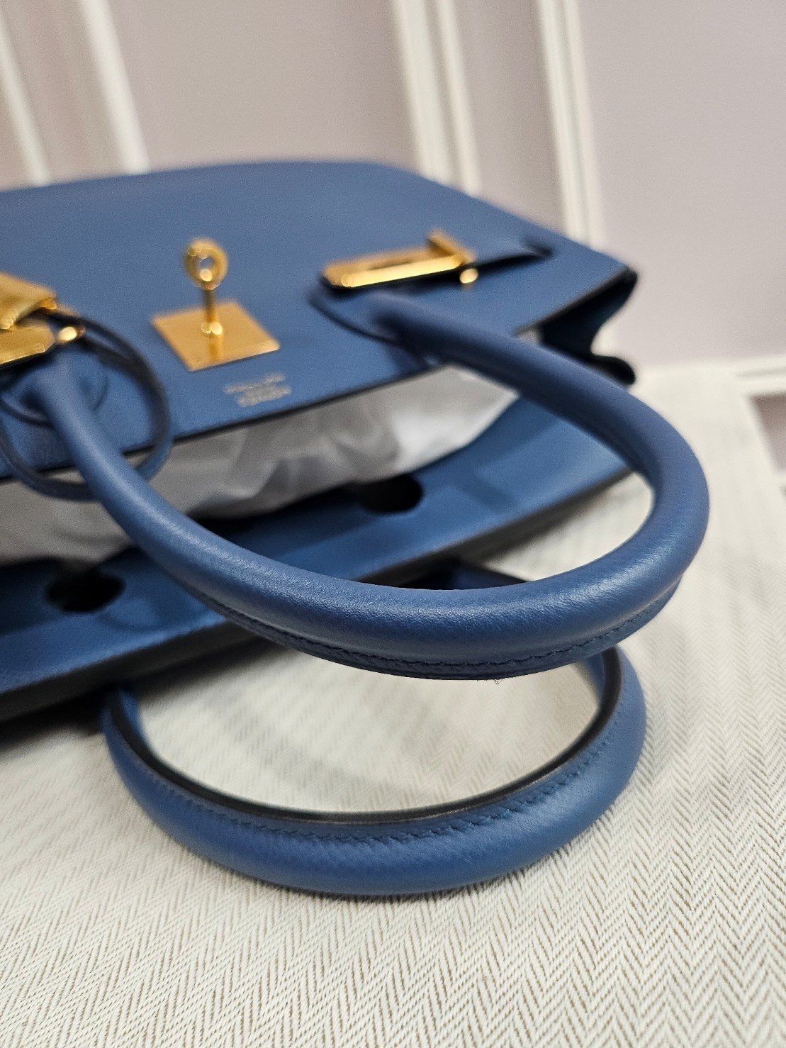 Hermes birkin B30 Epsom blue thalassa GHW stamp X