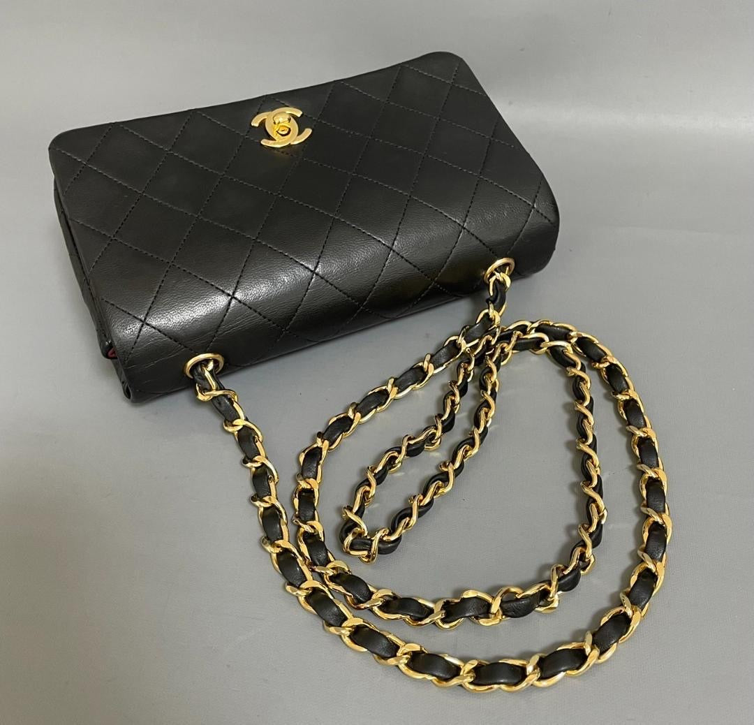 Chanel vintage black lambskin mini rectangle flap bag