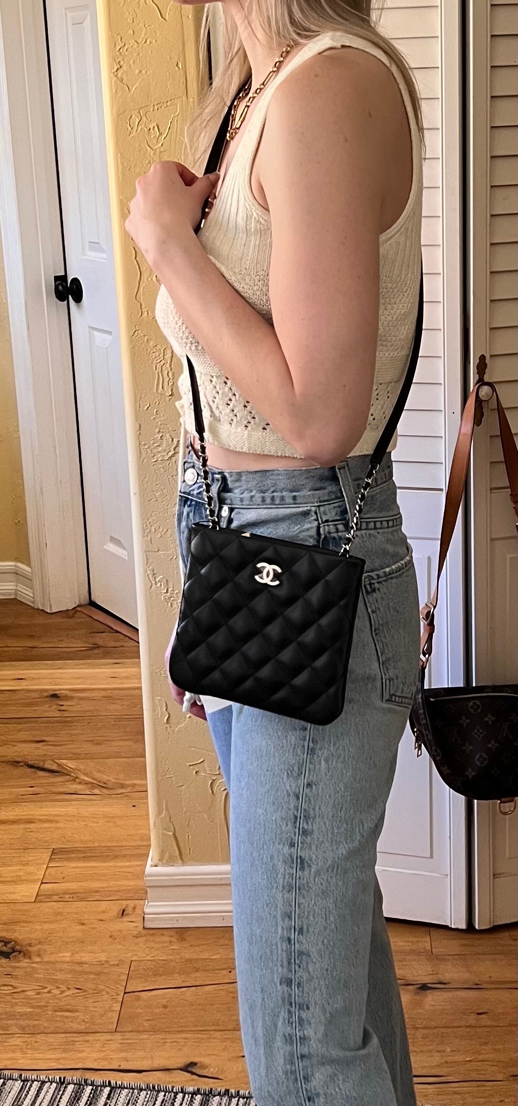 Chanel black quilted lambskin uniform crossbody