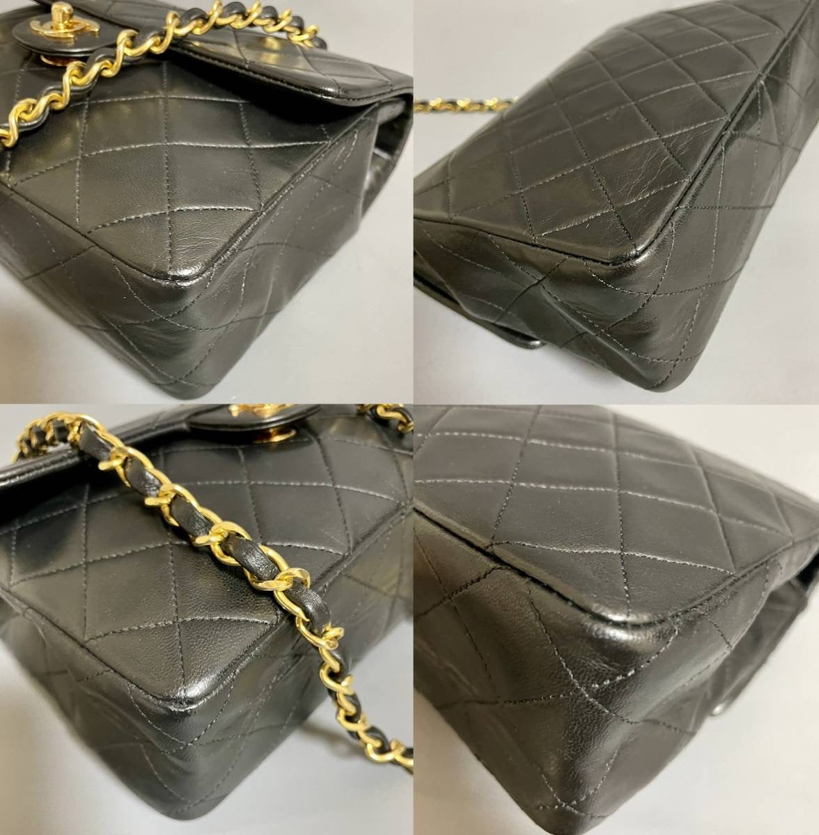 Chanel vintage small flap black lambskin bag