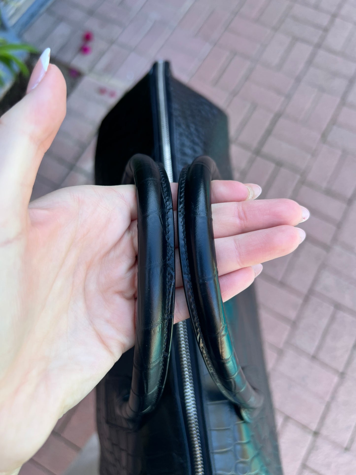 Yves Saint Laurent XL embossed croc black tote