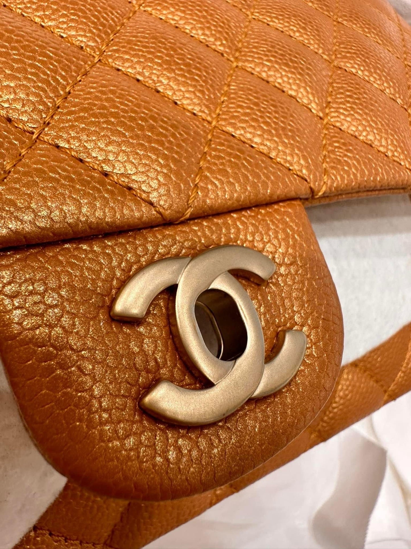 Chanel Medium Double Flap Caramel Caviar classic flap handbag Gold Hardware 21A