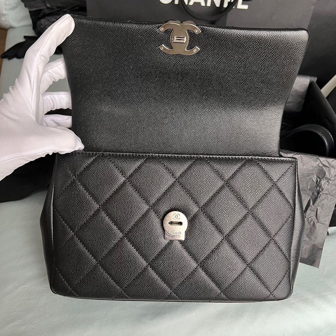 Chanel black caviar so black small flap