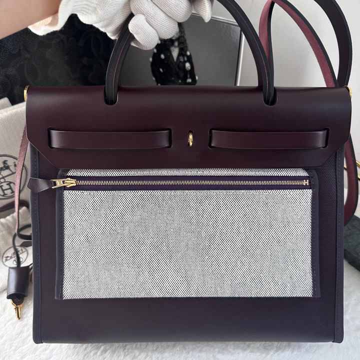Hermes herbag 31 Rouge Sellier Vache Hunter Coated Toile GHW ST:Z