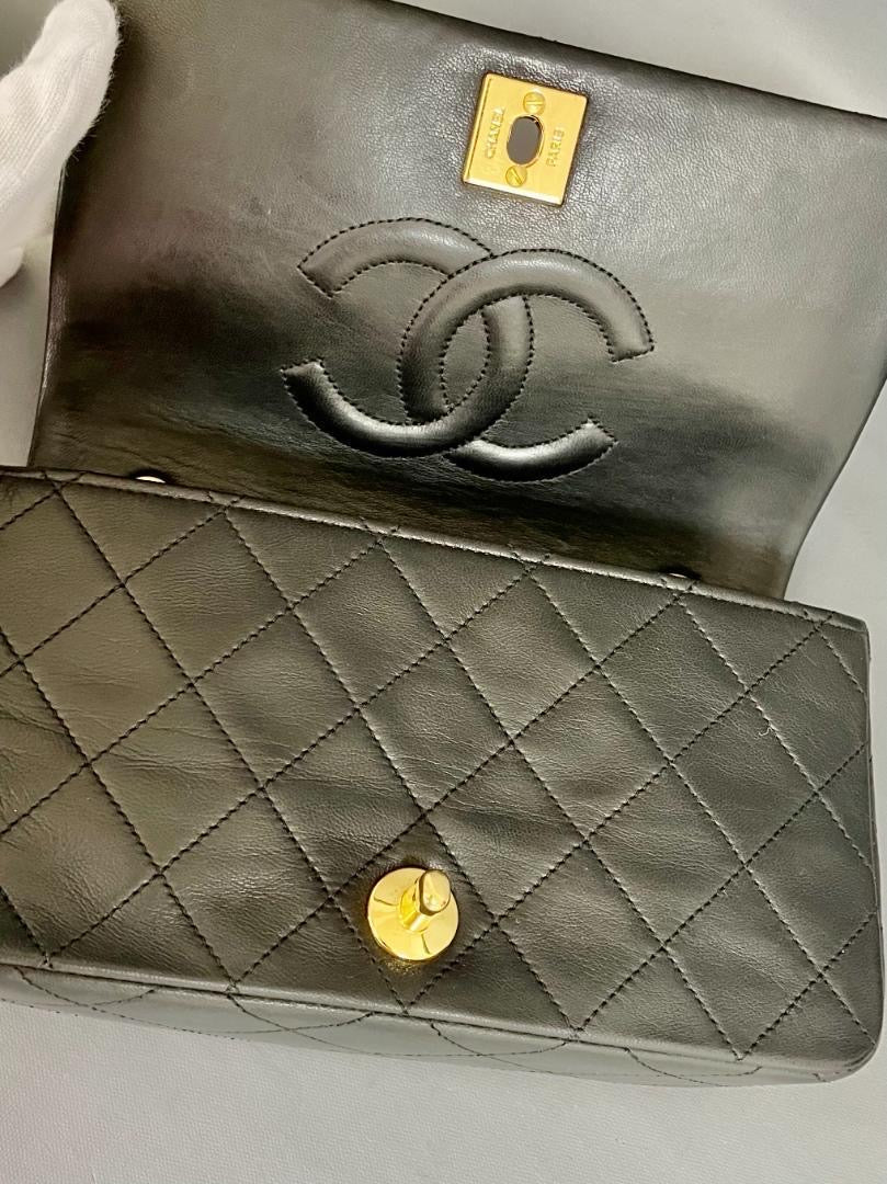 Chanel vintage black lambskin mini rectangle flap bag