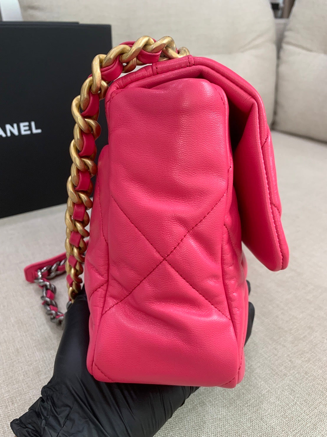 Chanel C19 large hot pink goatskin flap