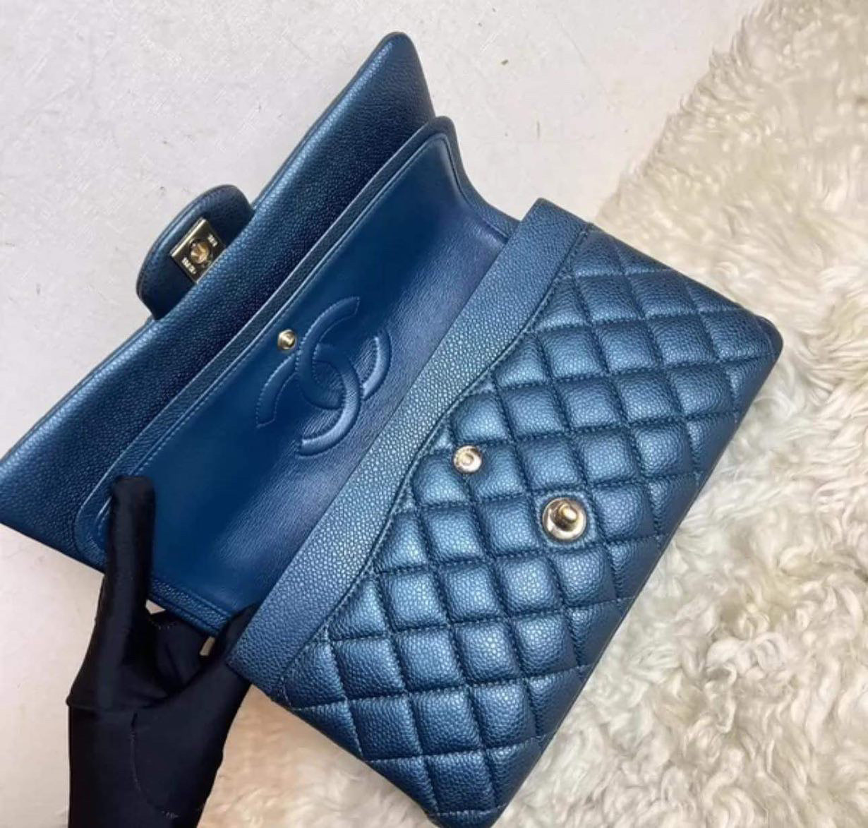 Chanel Navy iridescent caviar medium classic flap bag - partial payment!