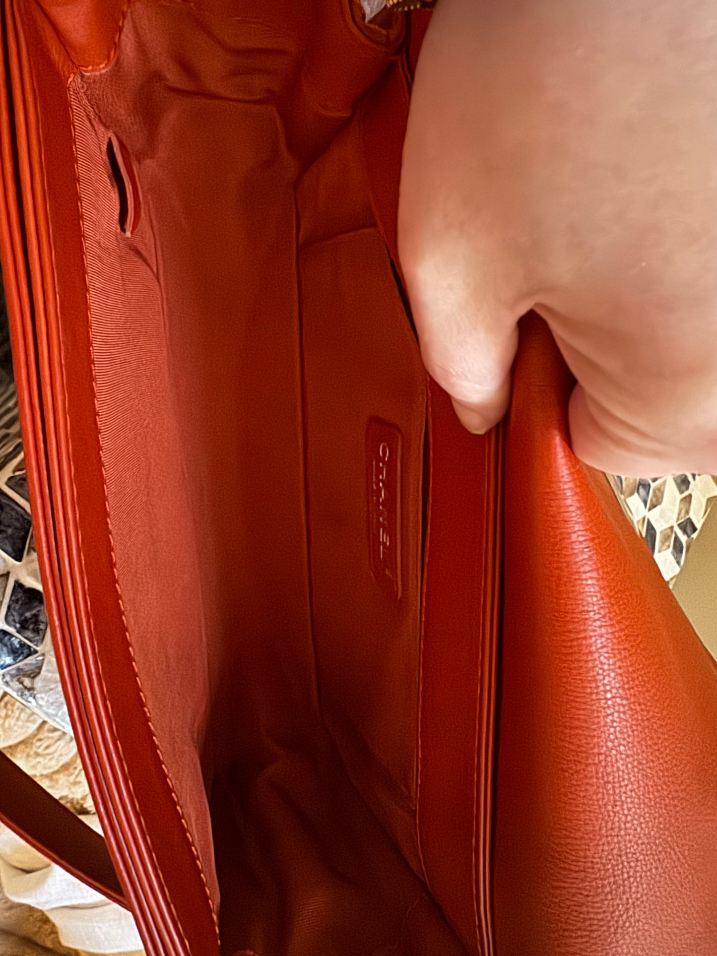 Chanel Orange Quilted Boarder Medium Calfskin Boy Bag