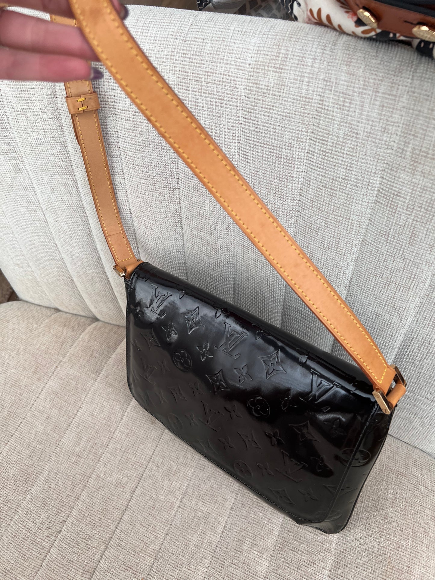 LV black Vernis musette shoulder bag