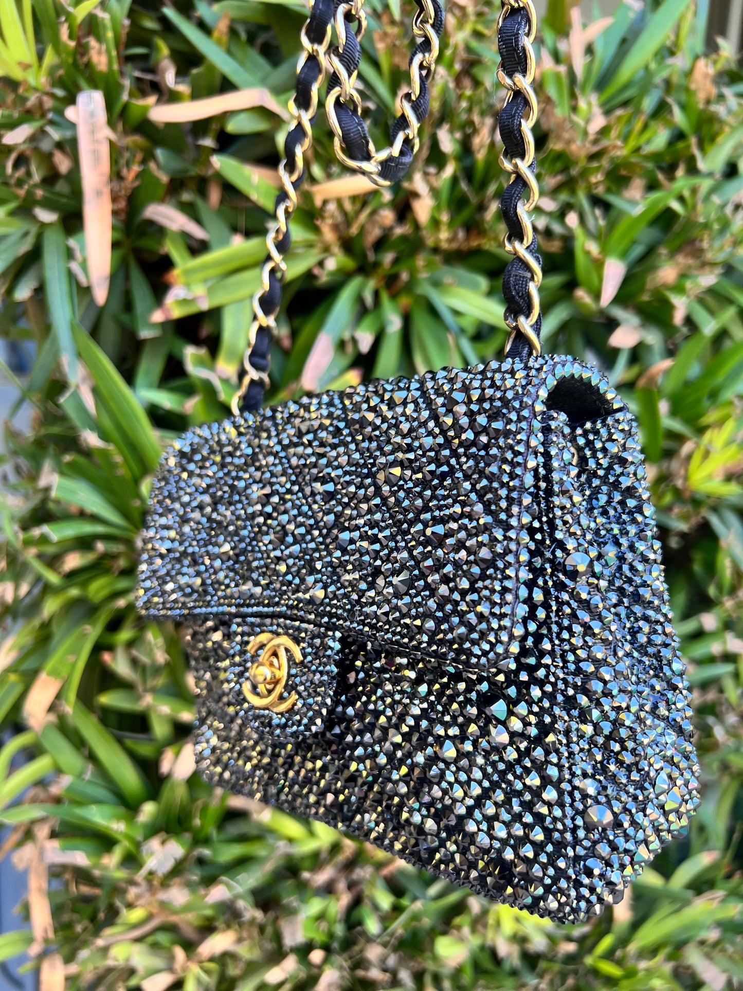 Chanel mini square crystal strassed jet ab