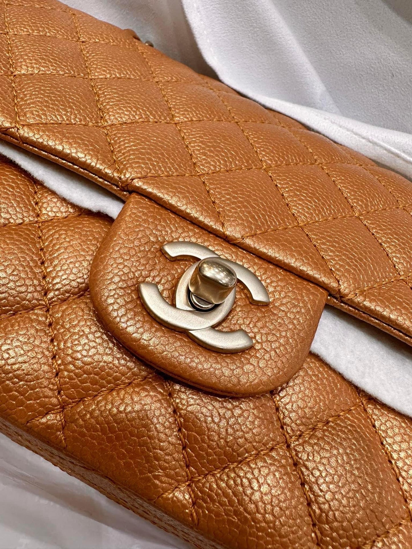 Chanel Medium Double Flap Caramel Caviar classic flap handbag Gold Hardware 21A