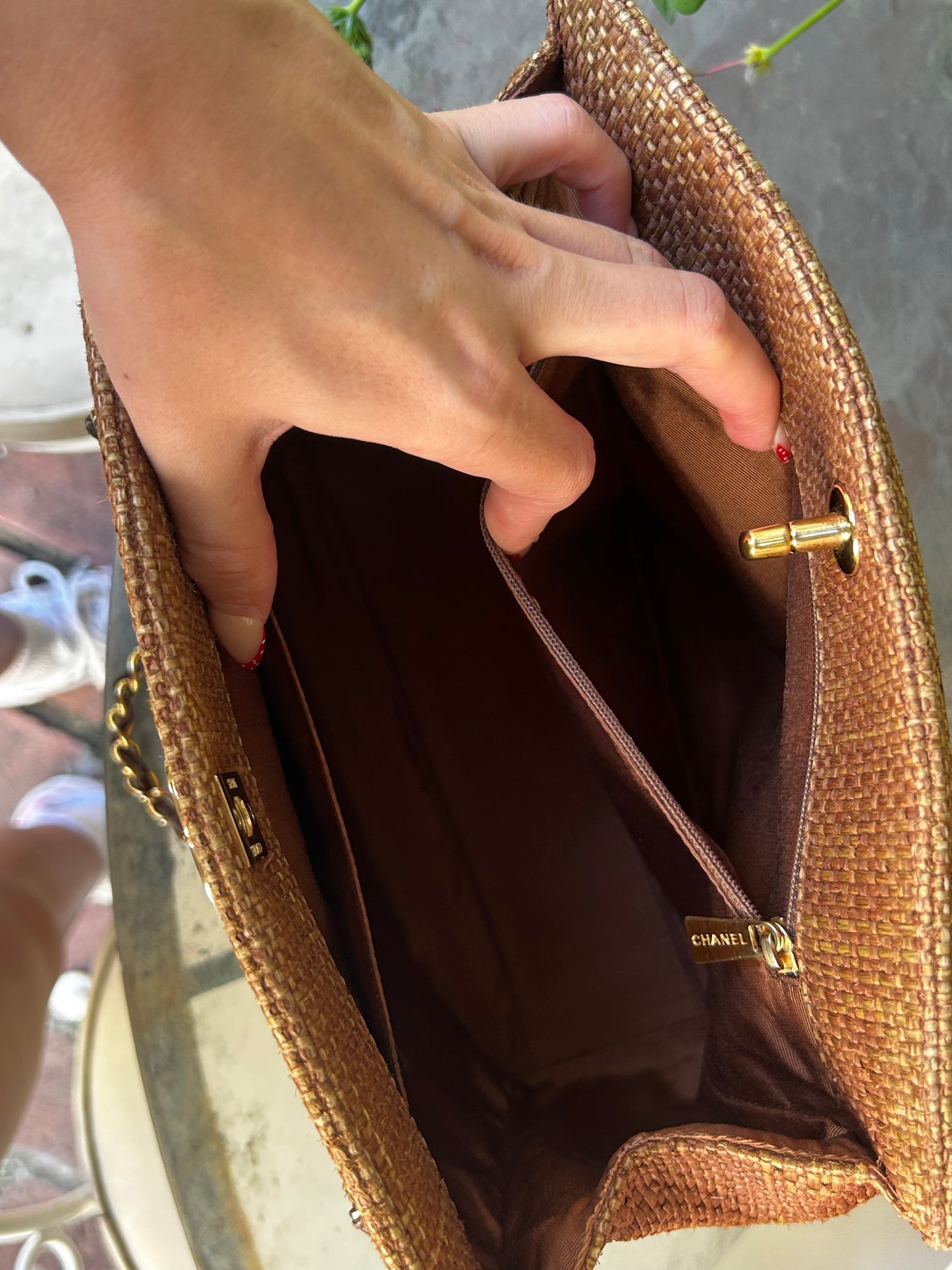 Chanel CC turnlock raffia tote