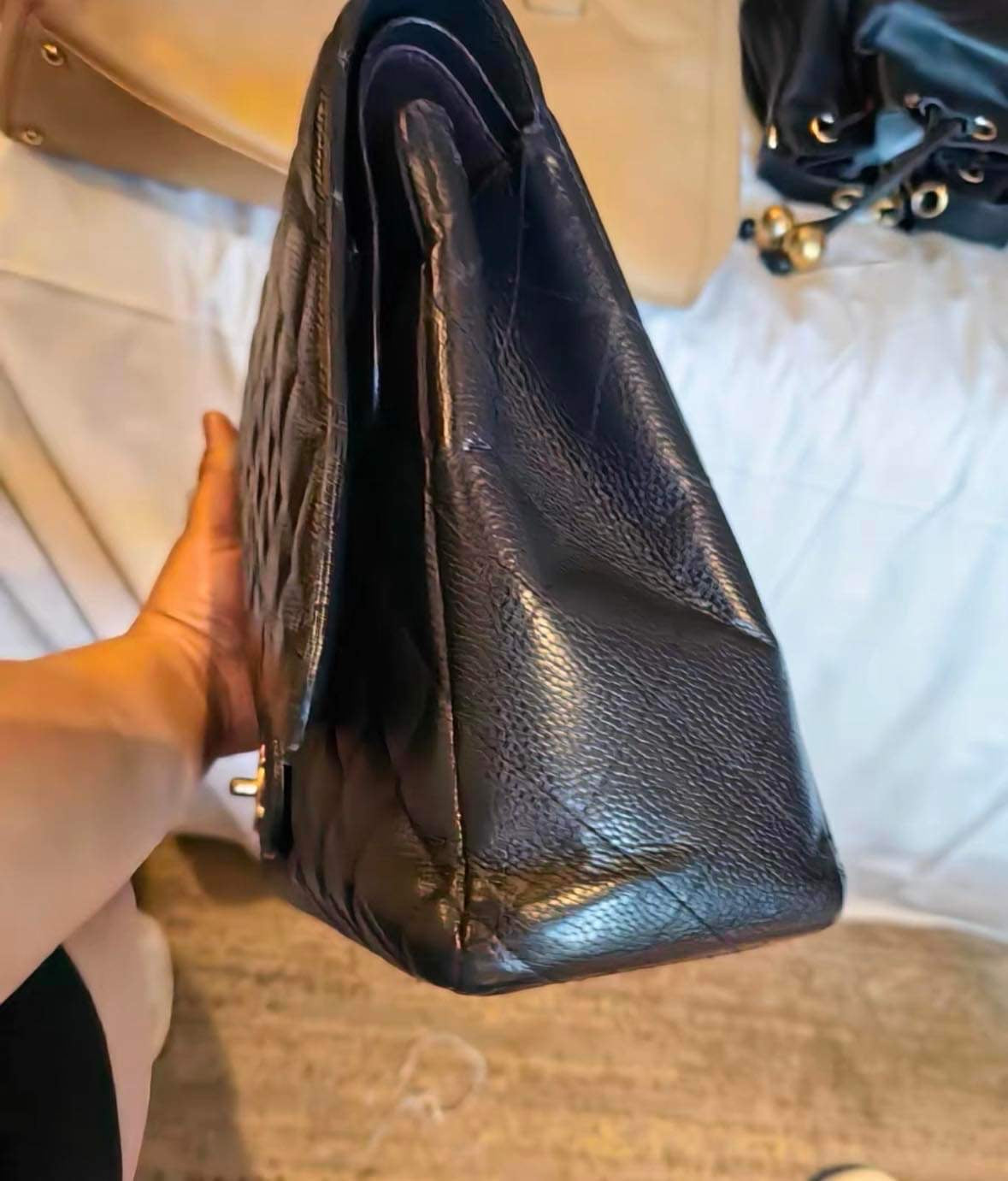Chanel navy blue caviar maxi double flap GHW