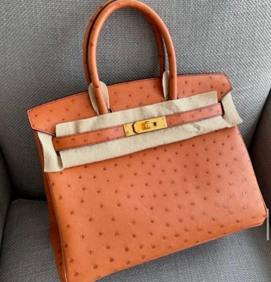 Hermes birkin 30 cognac ostrich GHW stamp Y