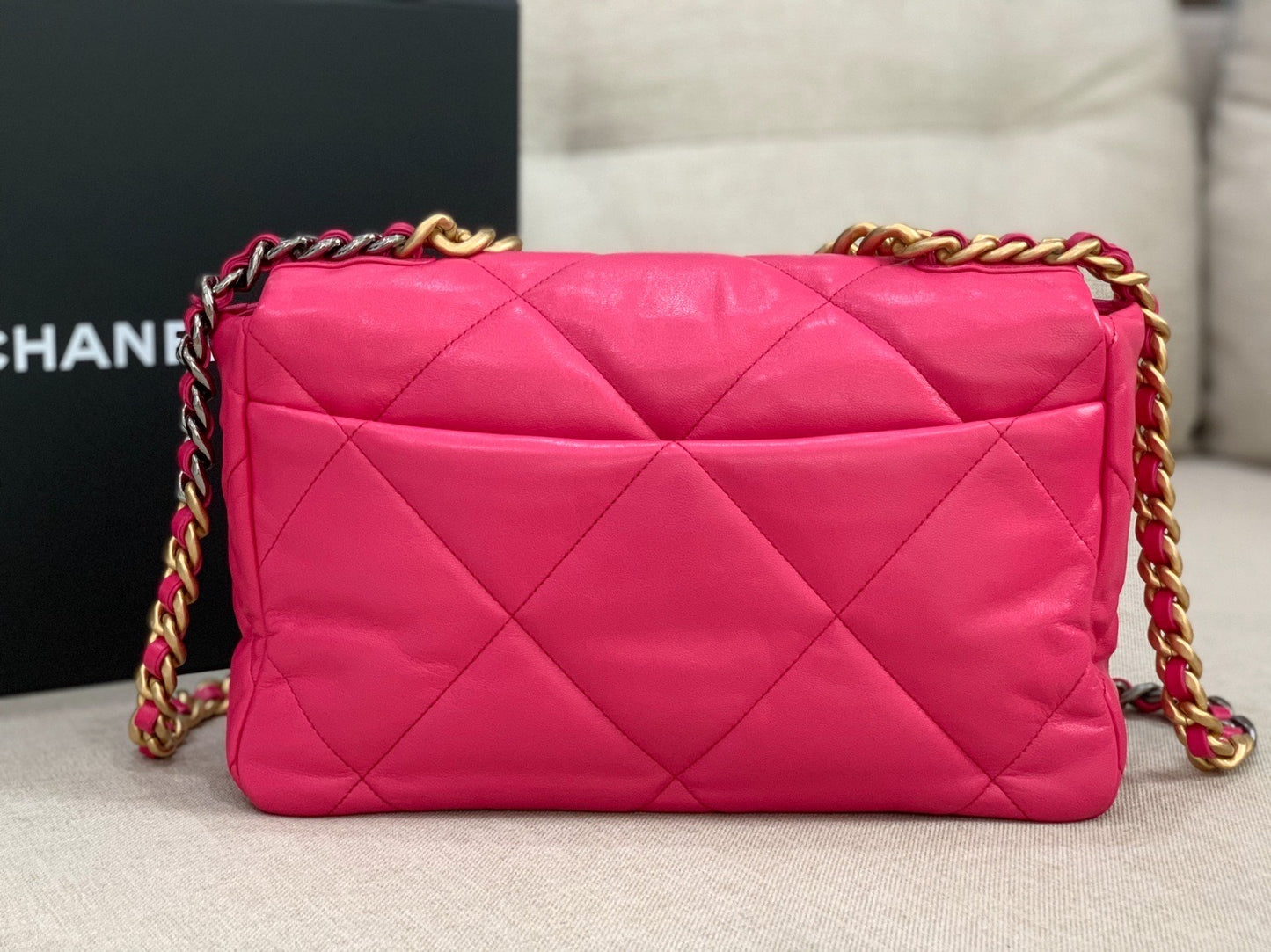 Chanel C19 large hot pink goatskin flap