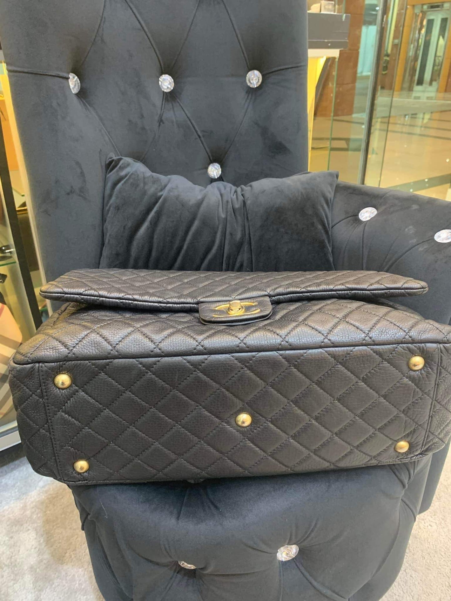 Chanel airline XXL black calfskin GHW flap bag