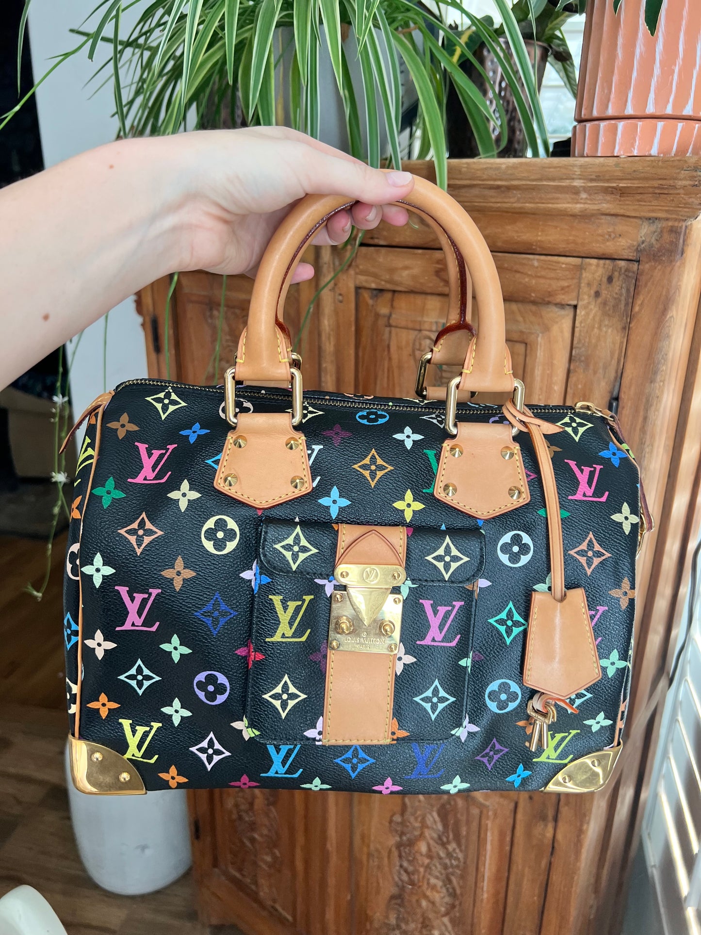 Louis Vuitton black multicolor murakami speedy 30 handbag