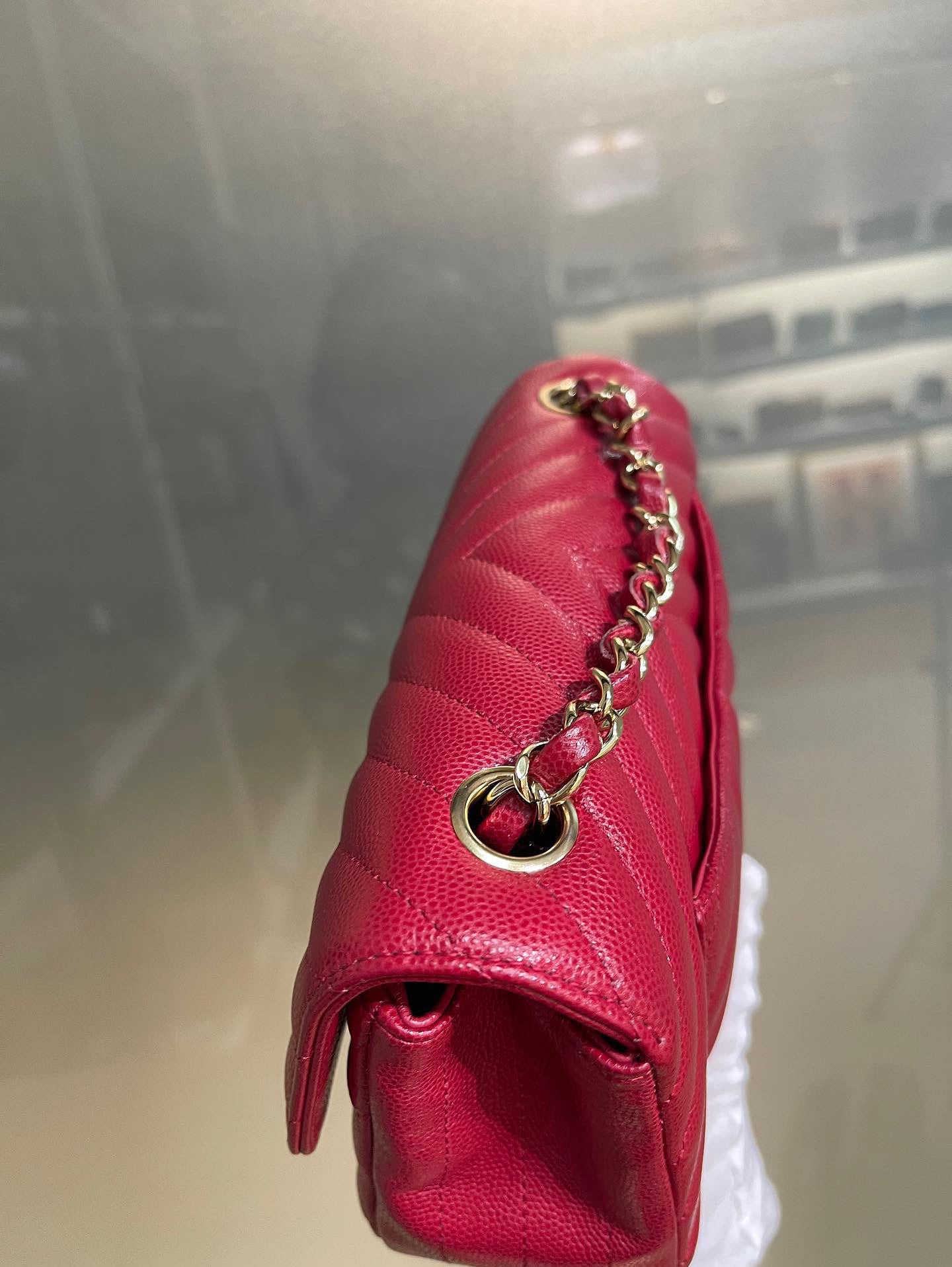 Chanel 18B mini caviar rectangle chevron deep raspberry-partial payment