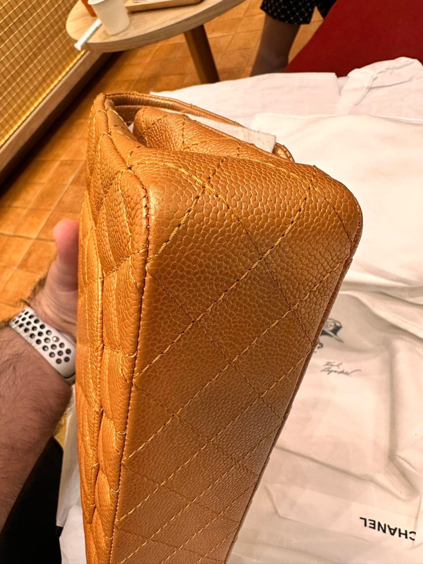 Chanel Medium Double Flap Caramel Caviar classic flap handbag Gold Hardware 21A