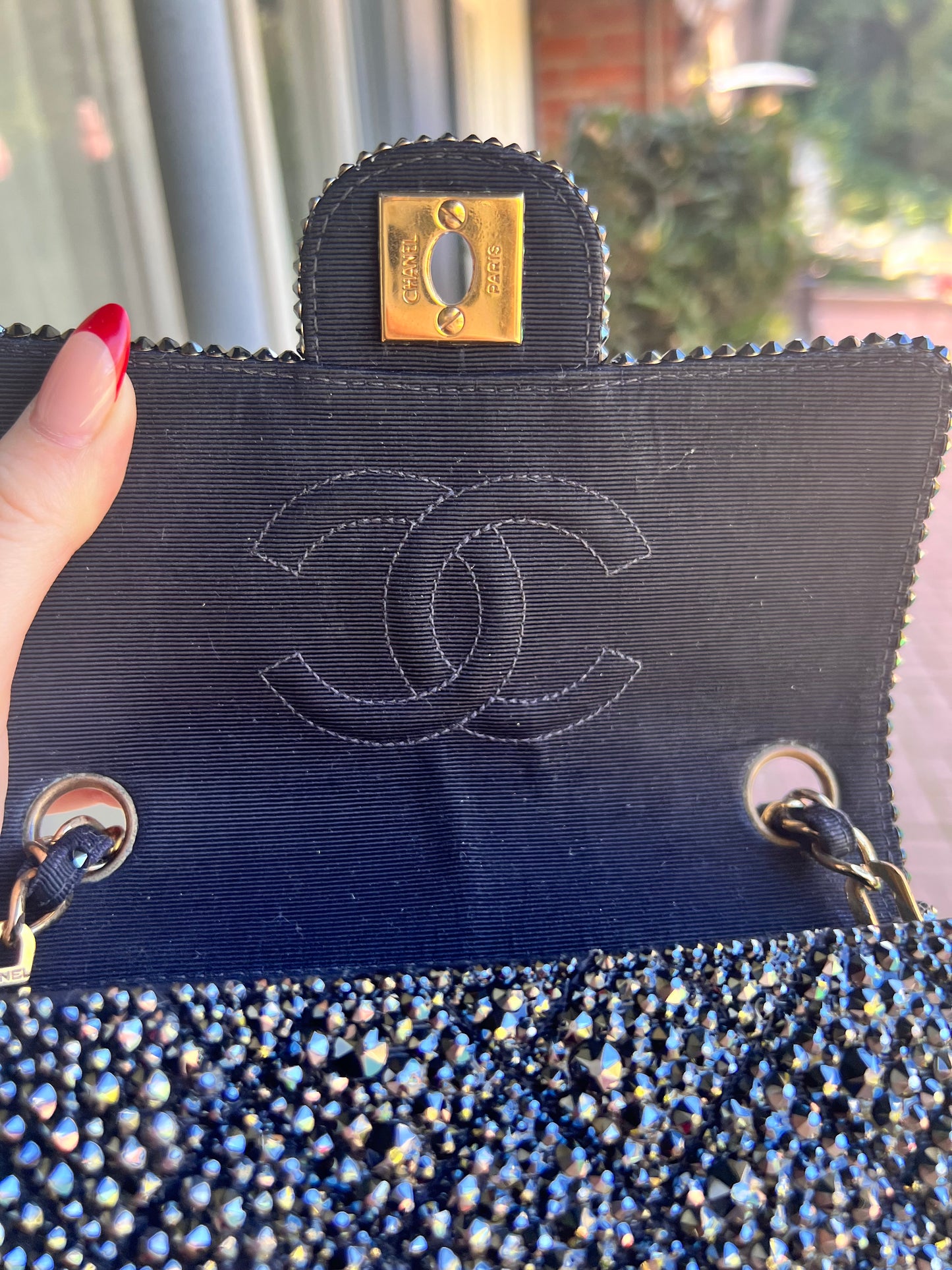 Chanel mini square crystal strassed jet ab