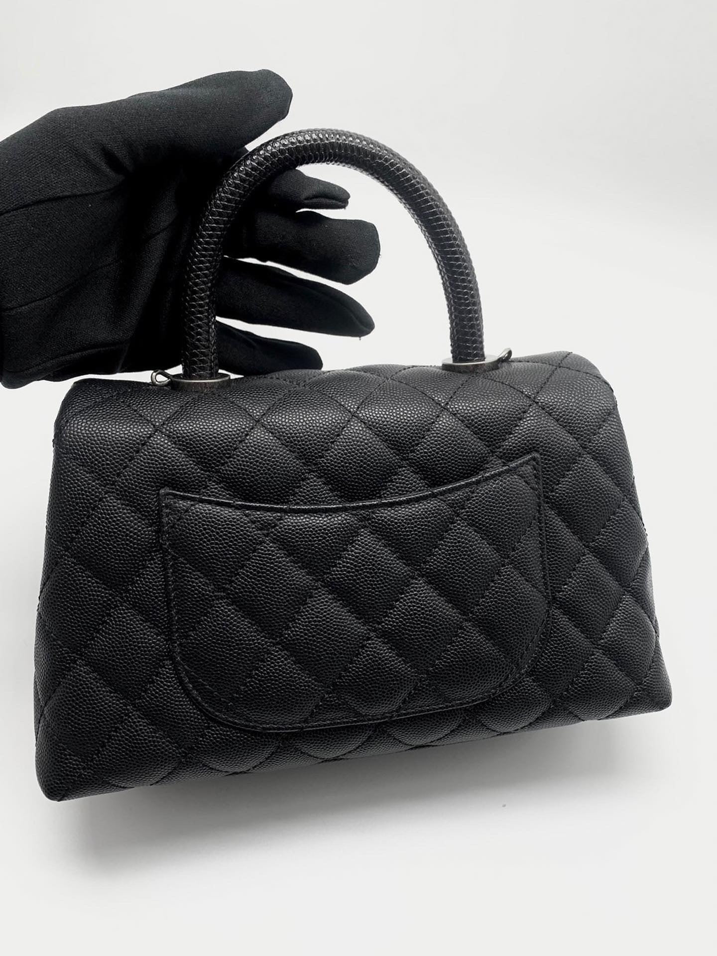 Chanel black caviar small coco handle RHW