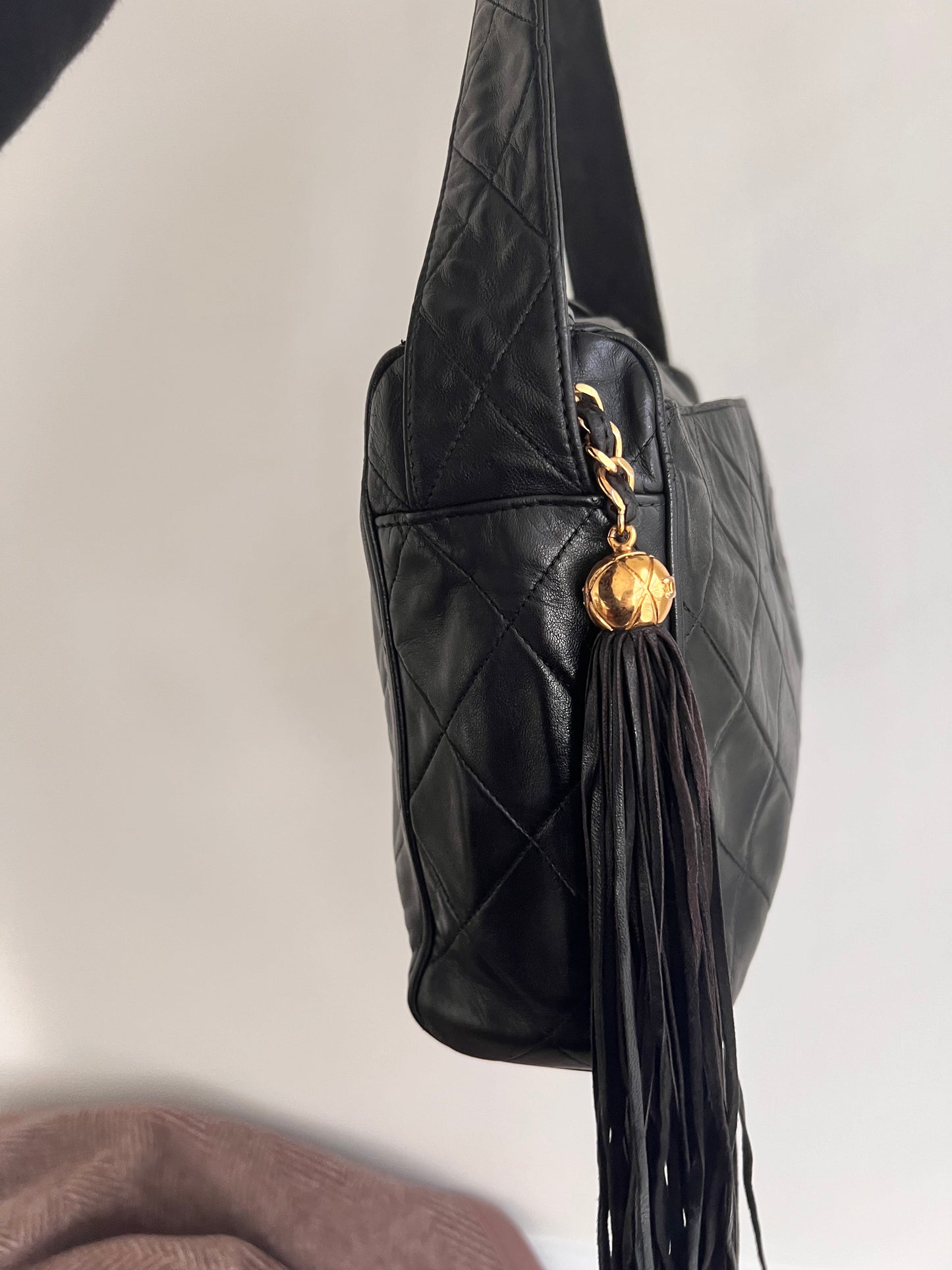 Chanel black lambskin large camera bag