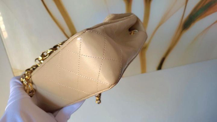 Chanel Mini square beige lambskin with 24k gold plated bijou chain