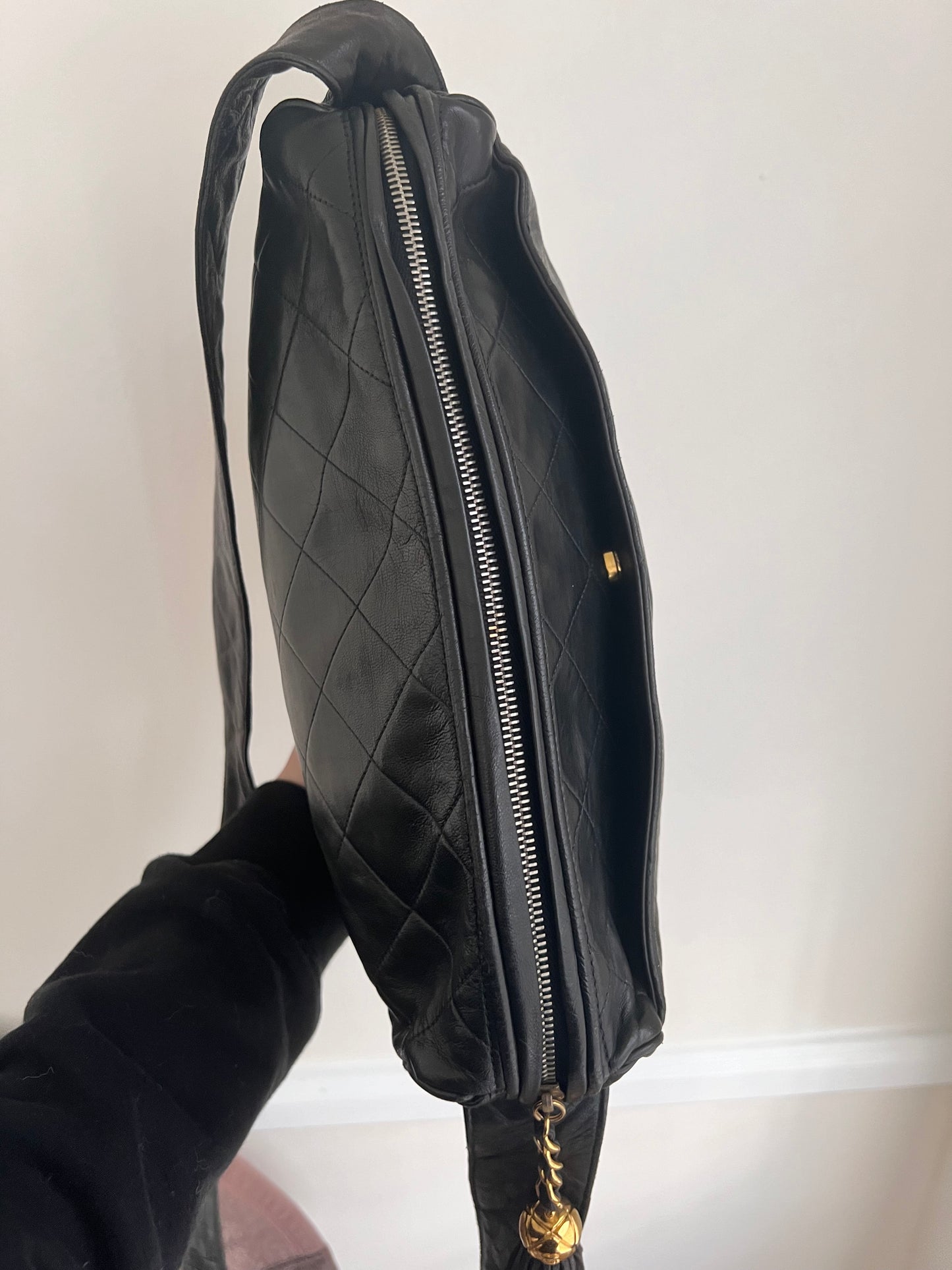 Chanel black lambskin large camera bag