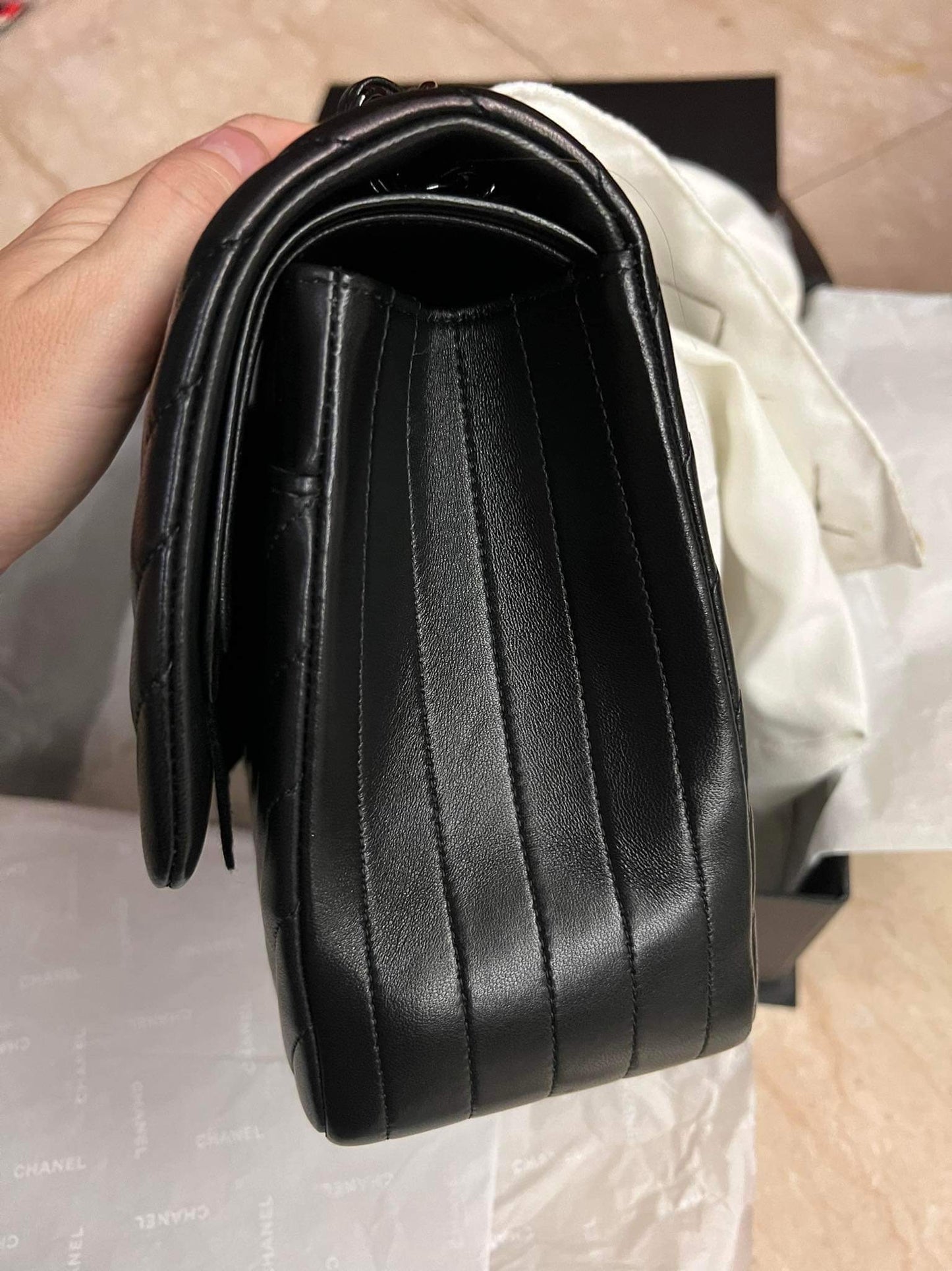 Chanel So Black chevron jumbo double flap