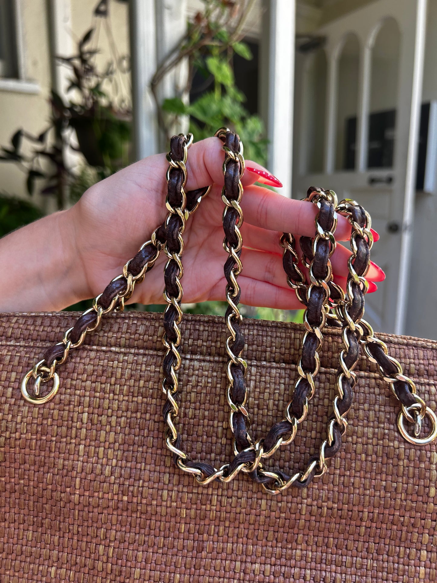 Chanel CC turnlock raffia tote