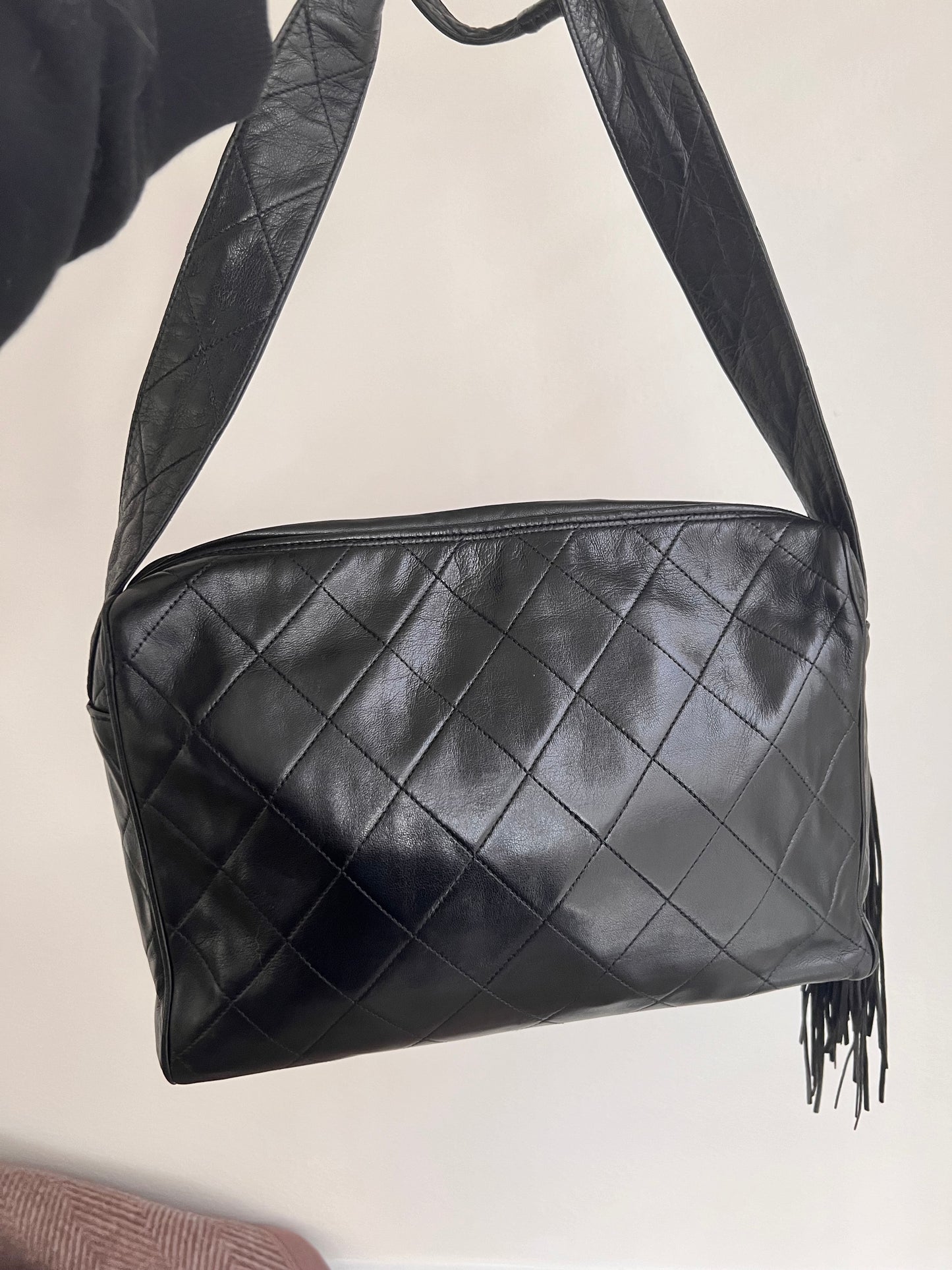 Chanel black lambskin large camera bag