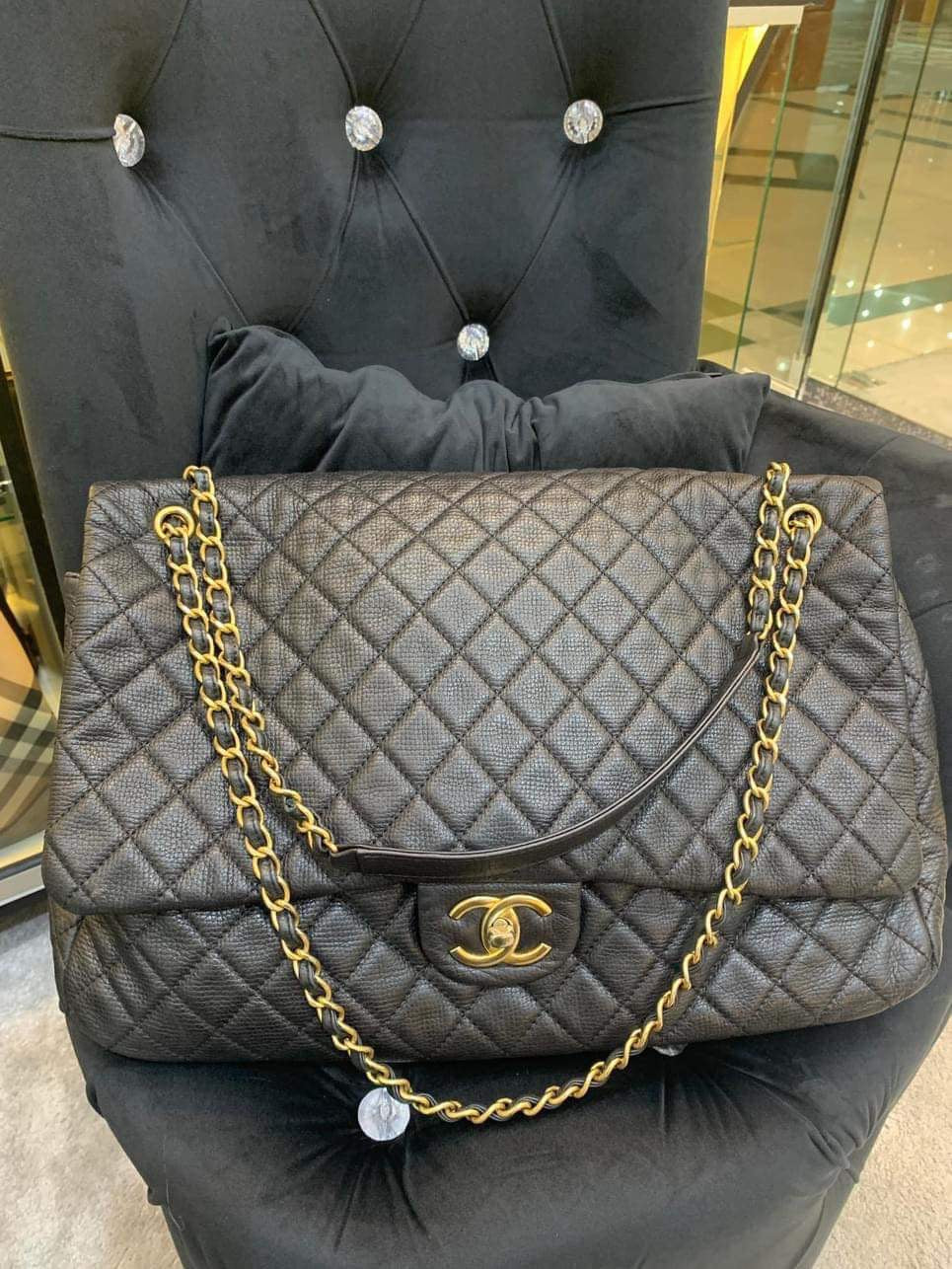 Chanel airline XXL black calfskin GHW flap bag