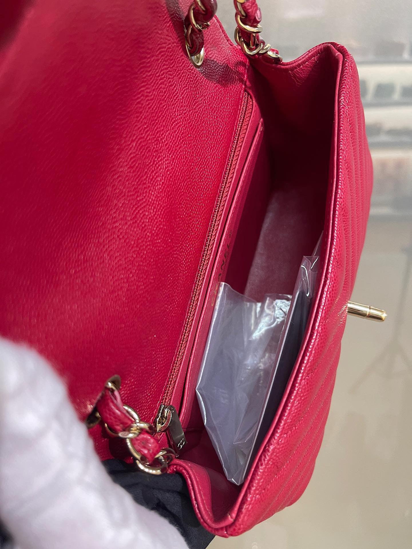 Chanel 18B mini caviar rectangle chevron deep raspberry-partial payment