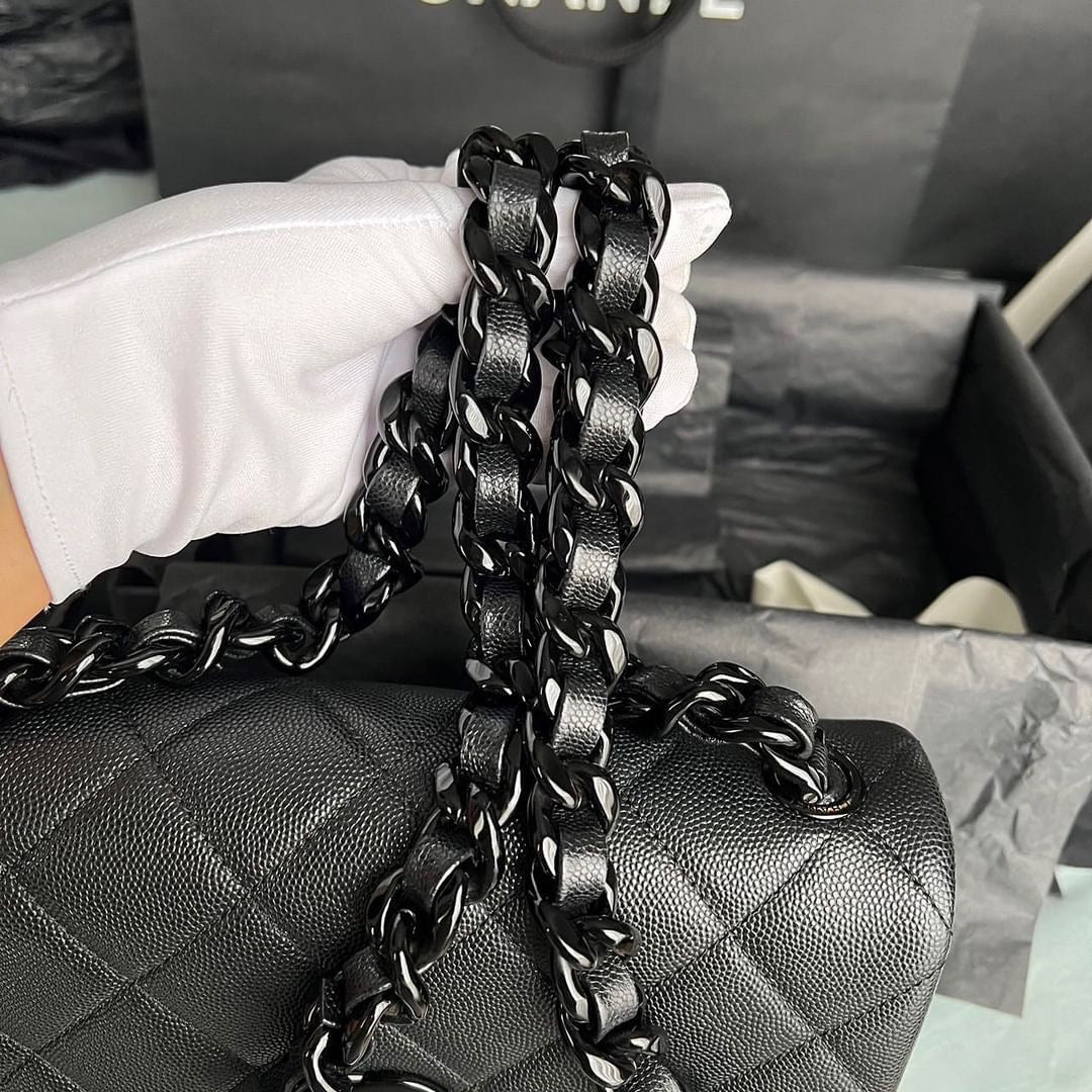 Chanel black caviar so black small flap