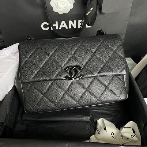 Chanel black caviar so black small flap