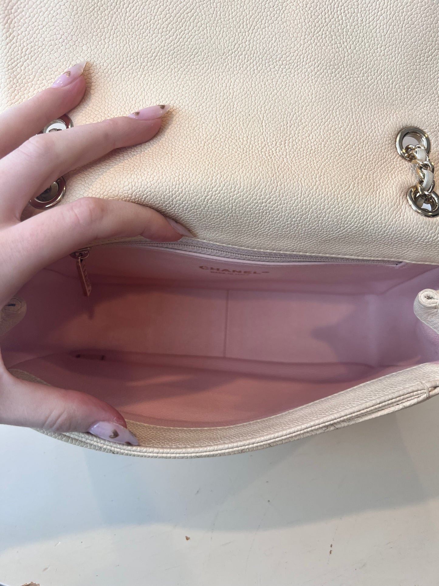 Chanel cream caviar double sided 2 way bag