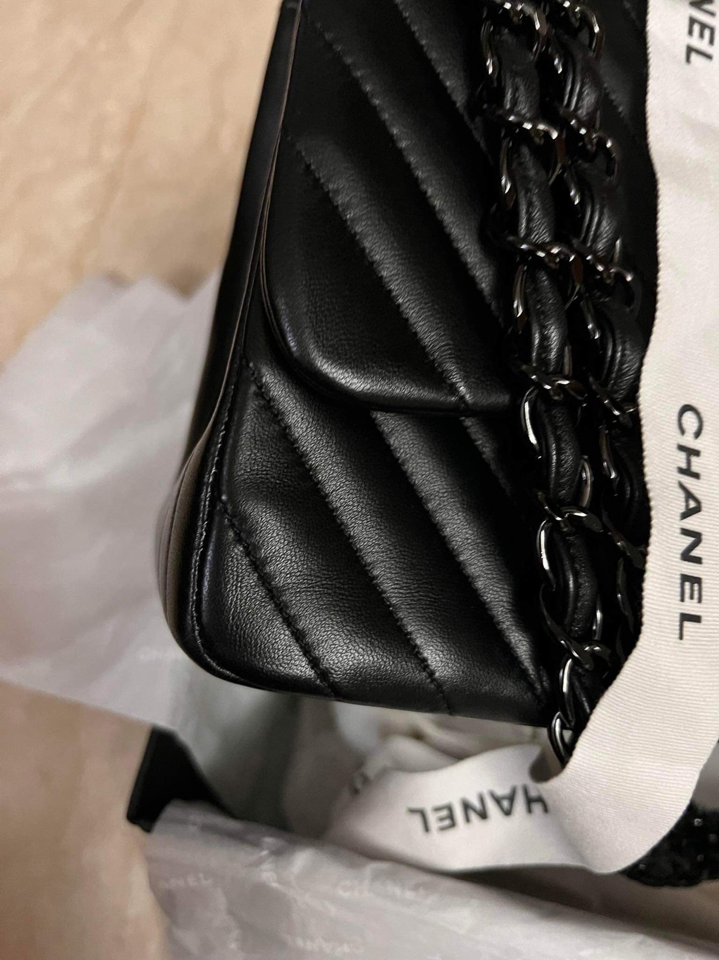 Chanel So Black chevron jumbo double flap