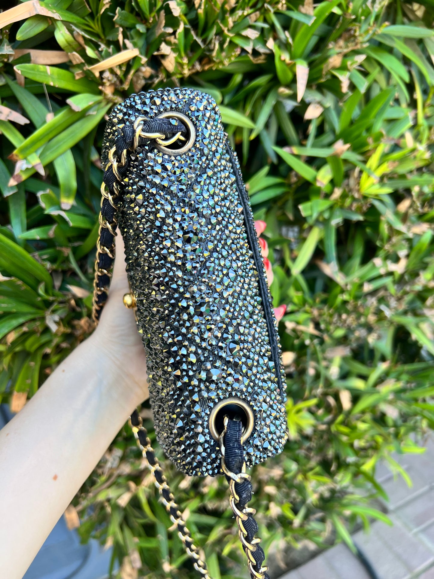 Chanel mini square crystal strassed jet ab