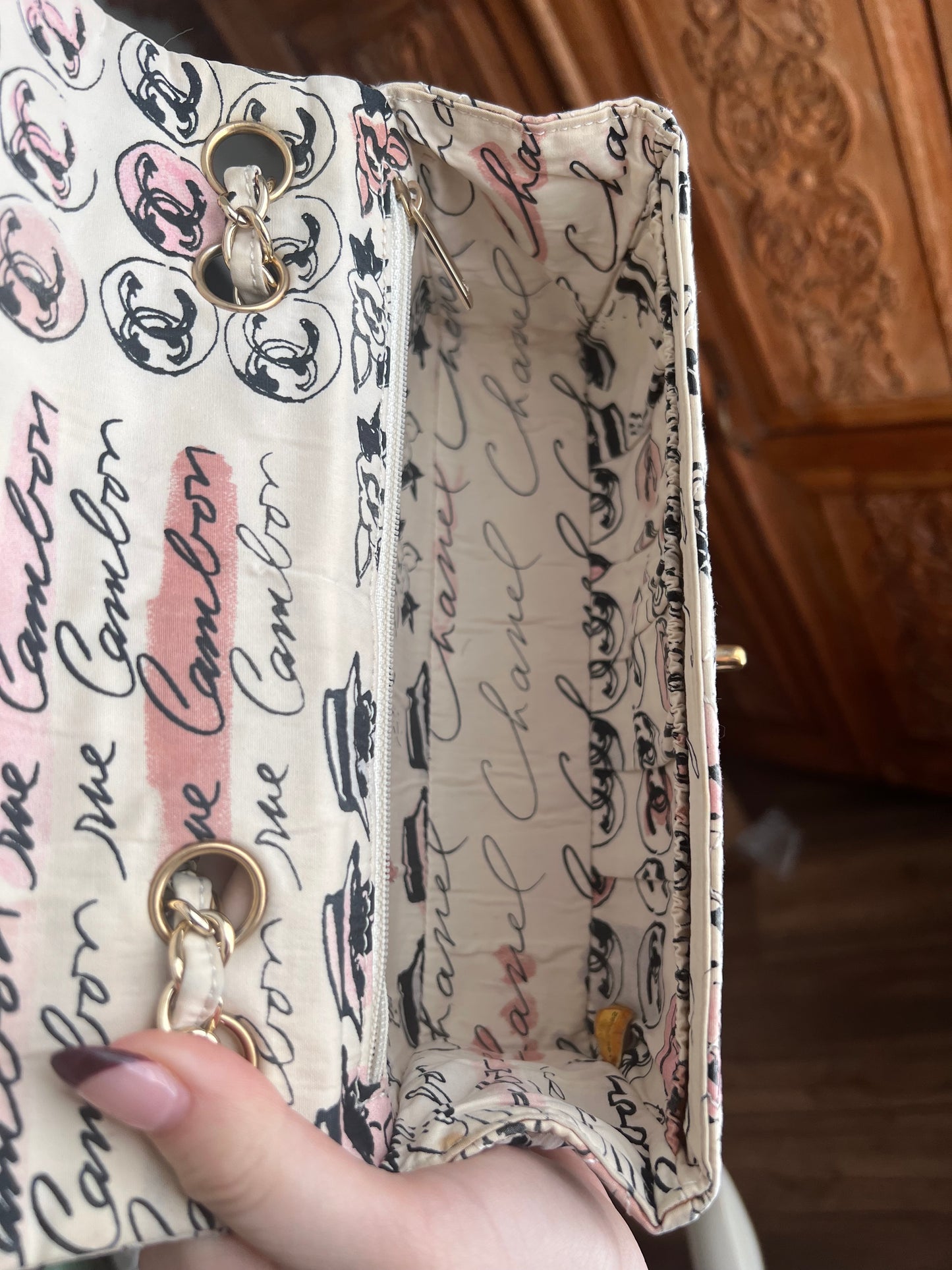 Limited edition vintage Coco creamy graffiti flap with Coco mirror charm bag
