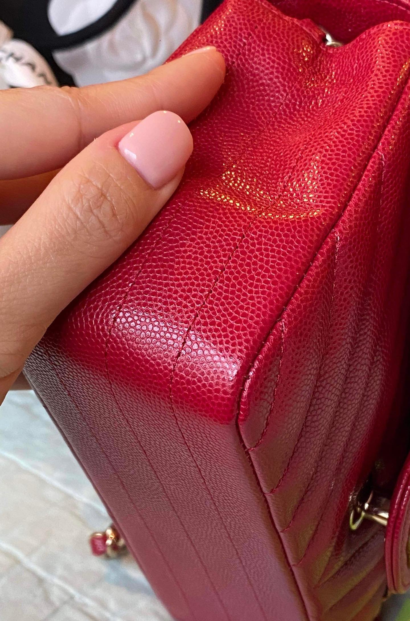 Chanel 18B mini caviar rectangle chevron deep raspberry-partial payment
