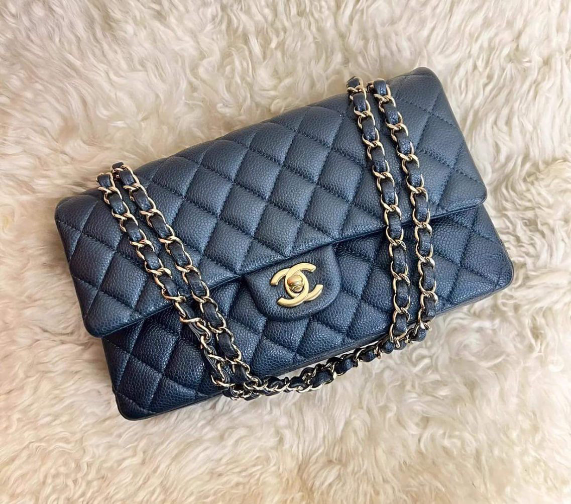 Chanel Navy iridescent caviar medium classic flap bag - partial payment!