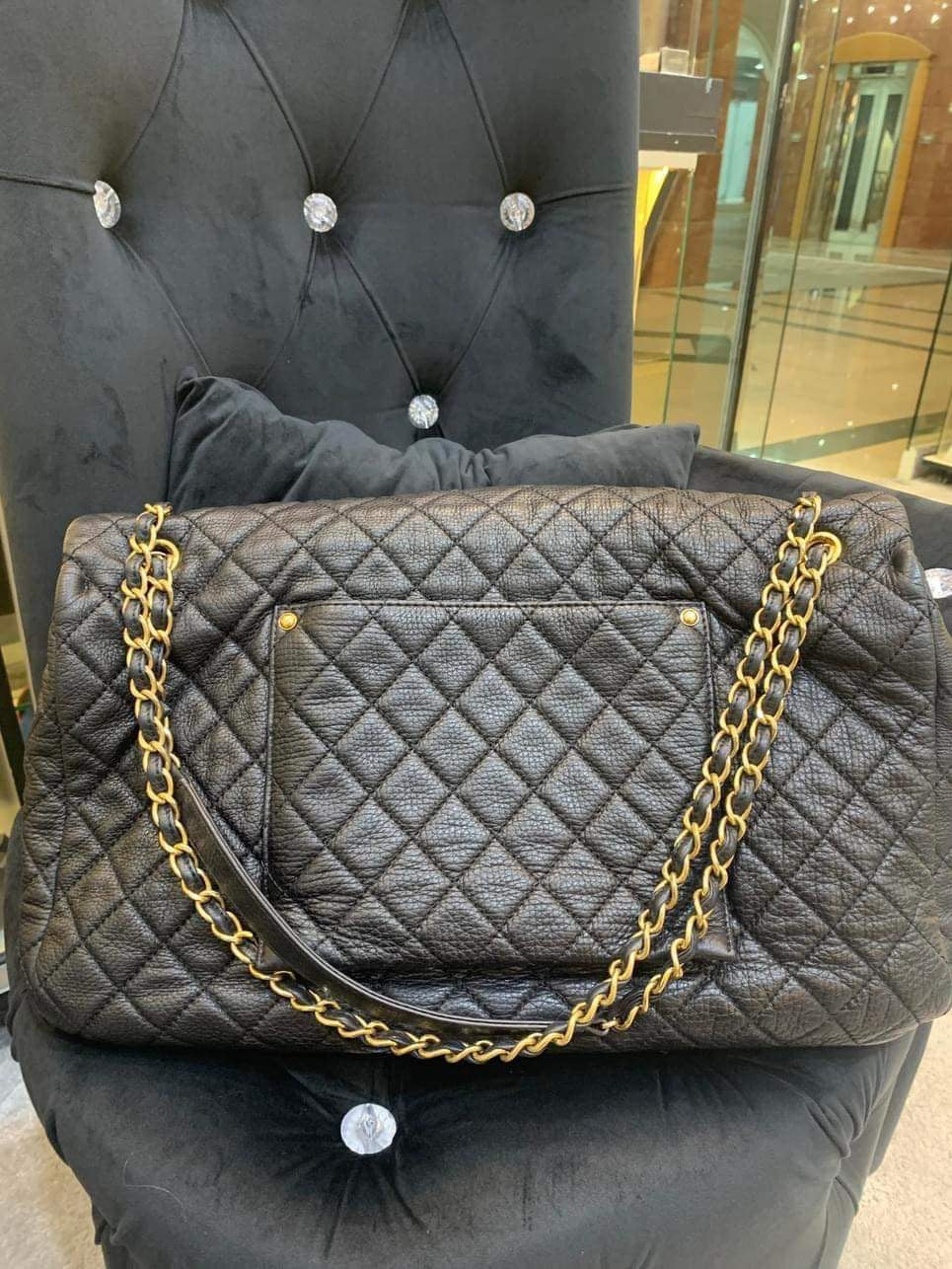 Chanel airline XXL black calfskin GHW flap bag